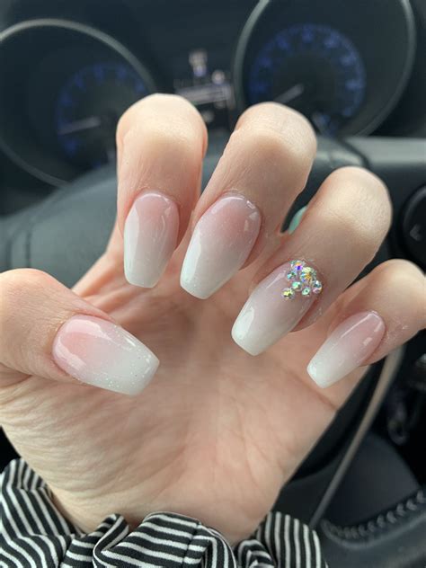 white nails with jewels